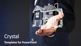  Presentation with real estate - Presentation theme enhanced with real estate offer businessman holds background and a tawny brown colored foreground