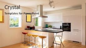  Presentation with apartment - Beautiful PPT theme featuring apartment with island and stool backdrop and a  colored foreground