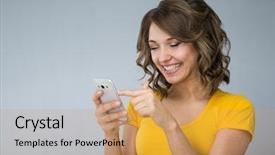  Presentation with yellow - Beautiful PPT layouts featuring ape - young woman wearing yellow shirt backdrop and a coral colored foreground