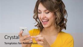  Presentation with young woman wearing boxer gloves - PPT theme with ape - young woman wearing yellow shirt background and a coral colored foreground