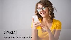  Presentation with yellow - Cool new theme with ape - young woman wearing yellow shirt backdrop and a light gray colored foreground