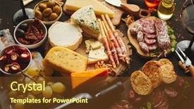  Presentation with snack gluten free food various - Slides with apertizers cheese meat olives stuffed background and a tawny brown colored foreground