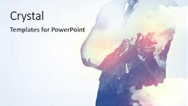  Presentation with businessman standing on mountain top - Cool new presentation with apex - businessman standing and thinking backdrop and a sky blue colored foreground