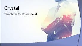  Presentation with businessman standing on mountain top - Amazing slide deck having apex - businessman standing and thinking backdrop and a  colored foreground