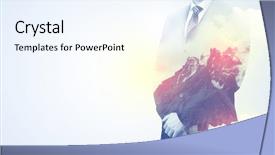  Presentation with businessman standing on mountain top - Beautiful presentation theme featuring apex - businessman standing and thinking backdrop and a sky blue colored foreground