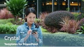  Presentation with city - Beautiful slides featuring apex - woman speak to mobile phone backdrop and a teal colored foreground