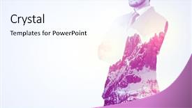  Presentation with businessman standing on mountain top - Slide deck consisting of apex - young businessman in suit standing background and a  colored foreground