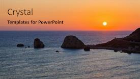  Presentation with rock - PPT theme with aphrodite-rock-at-sunset-paphos background and a coral colored foreground