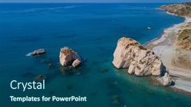 Presentation with rock - Presentation having aphrodite-rock-paphos-cyprus-aerial background and a ocean colored foreground
