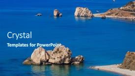  Presentation with rock - Presentation design consisting of aphrodite-rock-paphos-cyprus-nature background and a ocean colored foreground