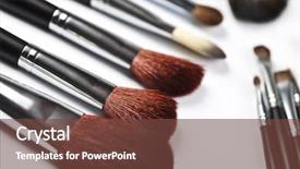  Presentation with brushes makeup - Colorful presentation design enhanced with aplication - many different professional makeup brushes backdrop and a  colored foreground