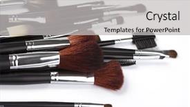  Presentation with brushes makeup - Beautiful presentation theme featuring aplication - set of professional makeup brushes backdrop and a light gray colored foreground