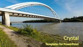  Presentation with cable stayed bridge over river - Presentation theme having apollo bridge on danube river background and a  colored foreground