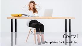  Presentation with teachers working around a table - Presentation design consisting of apology - confused embarrased young businesswoman working background and a sky blue colored foreground