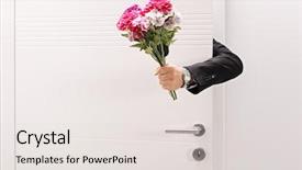  Presentation with giving - Theme featuring apology - person giving a flower bouquet background and a sky blue colored foreground