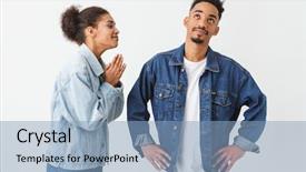  Presentation with apology - Amazing presentation design having apology - young african woman apologizes backdrop and a light blue colored foreground