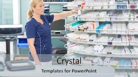  Presentation with chemist - Beautiful theme featuring apotek - female chemist arranging products backdrop and a light gray colored foreground