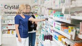  Presentation with product - Beautiful PPT theme featuring apotek - female pharmacist removing product backdrop and a mint green colored foreground