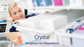  Presentation with mature female surgeon - Colorful presentation design enhanced with apotek - mature female chemist counting stock backdrop and a sky blue colored foreground