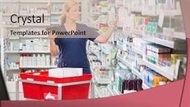  Presentation with pharmacy tablet - Beautiful PPT theme featuring apotek - mature female pharmacist updating stock backdrop and a soft green colored foreground