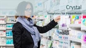  Presentation with female - Audience pleasing PPT layouts consisting of apotek - mid adult female purchaser choosing backdrop and a sky blue colored foreground