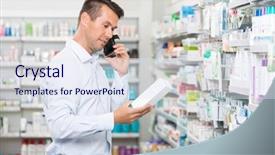  Presentation with customer service phone number - Cool new PPT theme with apotek - mid adult male customer using backdrop and a sky blue colored foreground