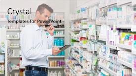  Presentation with using digital tablet - Cool new PPT theme with apotek - mid adult male customer using backdrop and a soft green colored foreground