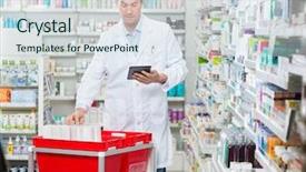  Presentation with male pharmacist - PPT theme featuring apotek - mid adult male pharmacist counting background and a sky blue colored foreground