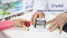  Presentation with pill bottle - Beautiful PPT layouts featuring apotek - pharmacist stamping paper while customer backdrop and a sky blue colored foreground