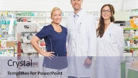  Presentation with voice assistant - Slide set consisting of apotek - portrait of confident female assistant background and a light blue colored foreground