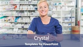  Presentation with chemist - PPT theme enhanced with apotek - portrait of confident female chemist background and a ocean colored foreground