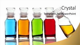  Presentation with molecular medicine - Theme consisting of apothecary bottles with colored liquid background and a white colored foreground