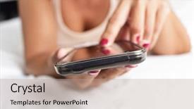  Presentation with smartphone app - Beautiful slides featuring app - closeup of a young caucasian backdrop and a coral colored foreground