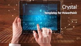  Presentation with hands holding black tablet - Presentation having app development - caucasian business hands holding tablet background and a  colored foreground