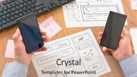  Presentation with mobile applications - Theme featuring app development - designer working at new mobile background and a soft green colored foreground