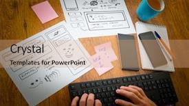  Presentation with mobile applications - Presentation theme consisting of app development - designer working at new mobile background and a coral colored foreground