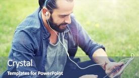  Presentation with computer music - Beautiful slide set featuring app loan - people music technology leisure backdrop and a  colored foreground