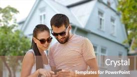  Presentation with smartphone app - Beautiful slides featuring app loan - people technology and lifestyle concept backdrop and a  colored foreground