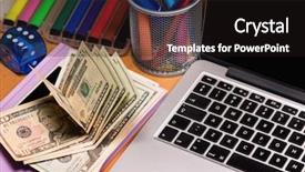  Presentation with notebook - Cool new PPT layouts with app loan - workplace with money and notebook backdrop and a  colored foreground