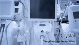  Presentation with exhibition - Beautiful presentation theme featuring apparatus - modern equipment for spa salons backdrop and a light blue colored foreground