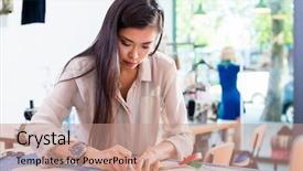  Presentation with fashion - Audience pleasing slides consisting of apparel industry - asian fashion designer woman drafts backdrop and a coral colored foreground