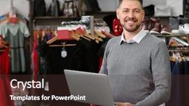  Presentation with apparel industry - Cool new PPT theme with apparel industry - business owner with laptop backdrop and a tawny brown colored foreground