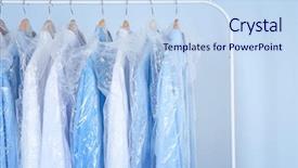  Presentation with apparel industry - PPT theme with apparel industry - clean shirts hanging on rack background and a sky blue colored foreground