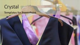  Presentation with apparel industry - Beautiful presentation theme featuring apparel industry - designer clothes lined up backdrop and a soft green colored foreground