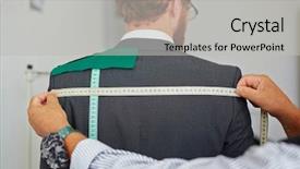  Presentation with old - Cool new presentation design with apparel industry - old tailor taking back measurements backdrop and a light gray colored foreground