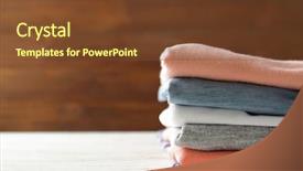  Presentation with stack - Presentation design consisting of apparel industry - stack of colorful shirts background and a tawny brown colored foreground