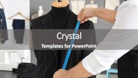  Presentation with airplane taking off sky in - Beautiful PPT theme featuring apparel industry - tailor taking measurements of mannequin backdrop and a gray colored foreground