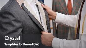  Presentation with tailor made - Slide deck with apparel industry - tailor with client in atelier background and a dark gray colored foreground