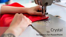  Presentation with apparel industry - Beautiful presentation theme featuring apparel industry - womans hands using sewing machine backdrop and a mint green colored foreground
