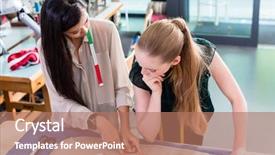  Presentation with fashion - PPT theme featuring apparel industry - young fashion designers talking background and a coral colored foreground